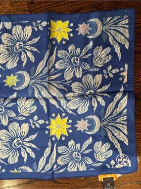 Tory Burch Blue Floral Metallic Accent Napkin